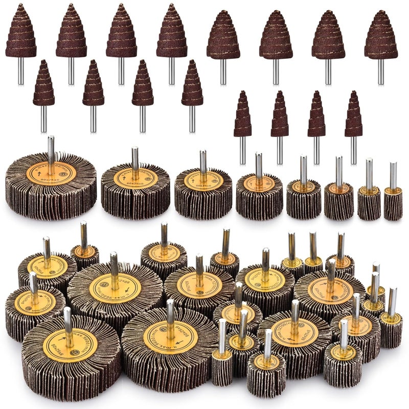 phntake 48PCS Flap Wheel Set - 80 Grit Sandpaper 1/4" Shank Aluminum Oxide Abrasive Flap Wheel Sander for Drill, Die Grinder Accessories, Drill Sanding Attachment for Remove Rust (Flap Wheel, 48) - Image 1